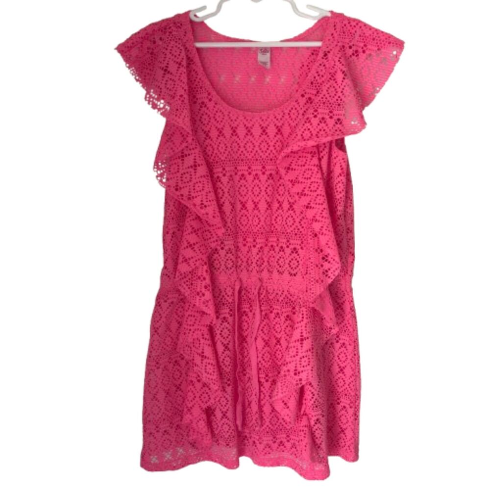 Justice Swim Hot Pink Ruffle Lace Swimsuit Cover up Elastic Tie Girl's 12 #M